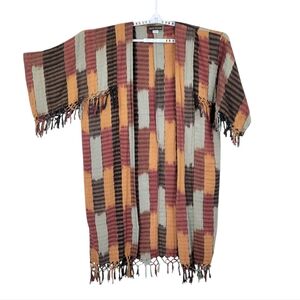 Moon Weaver Vintage Handwoven Cotton Fringe Open Front Kimono Duster Jacket